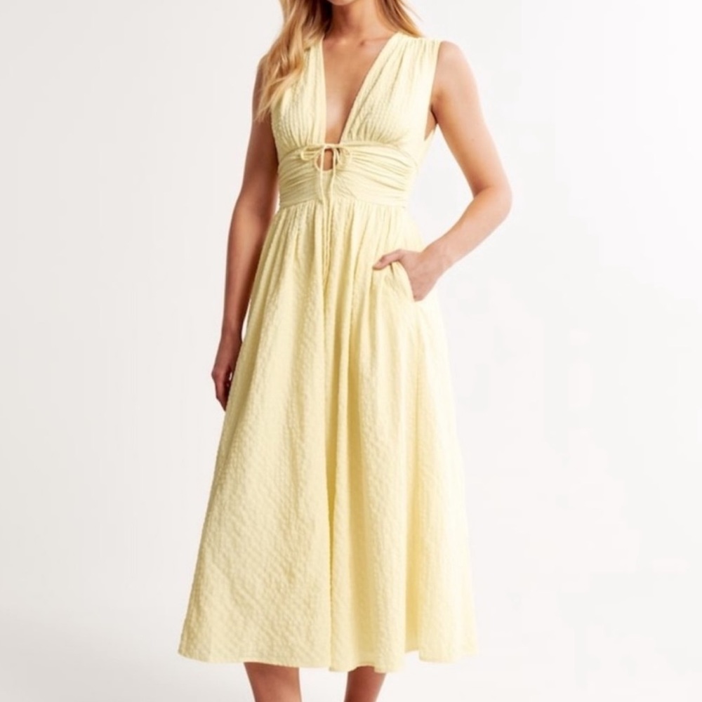 NWT Abercrombie Seersucker Midi Dress Yellow size small petite